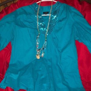 Turquoise blue sparkling top